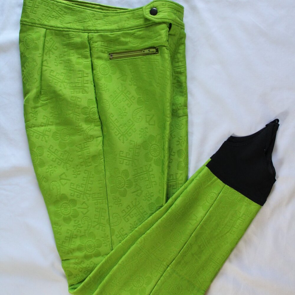 Vintage Schoeller Nils Skifans Stretch Floral Neon Green Stirrup Pants Size 10